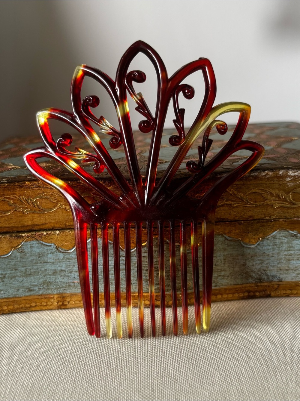 Vintage Art Deco Fan Faux Tortoiseshell Mantilla Spanish Hair Comb